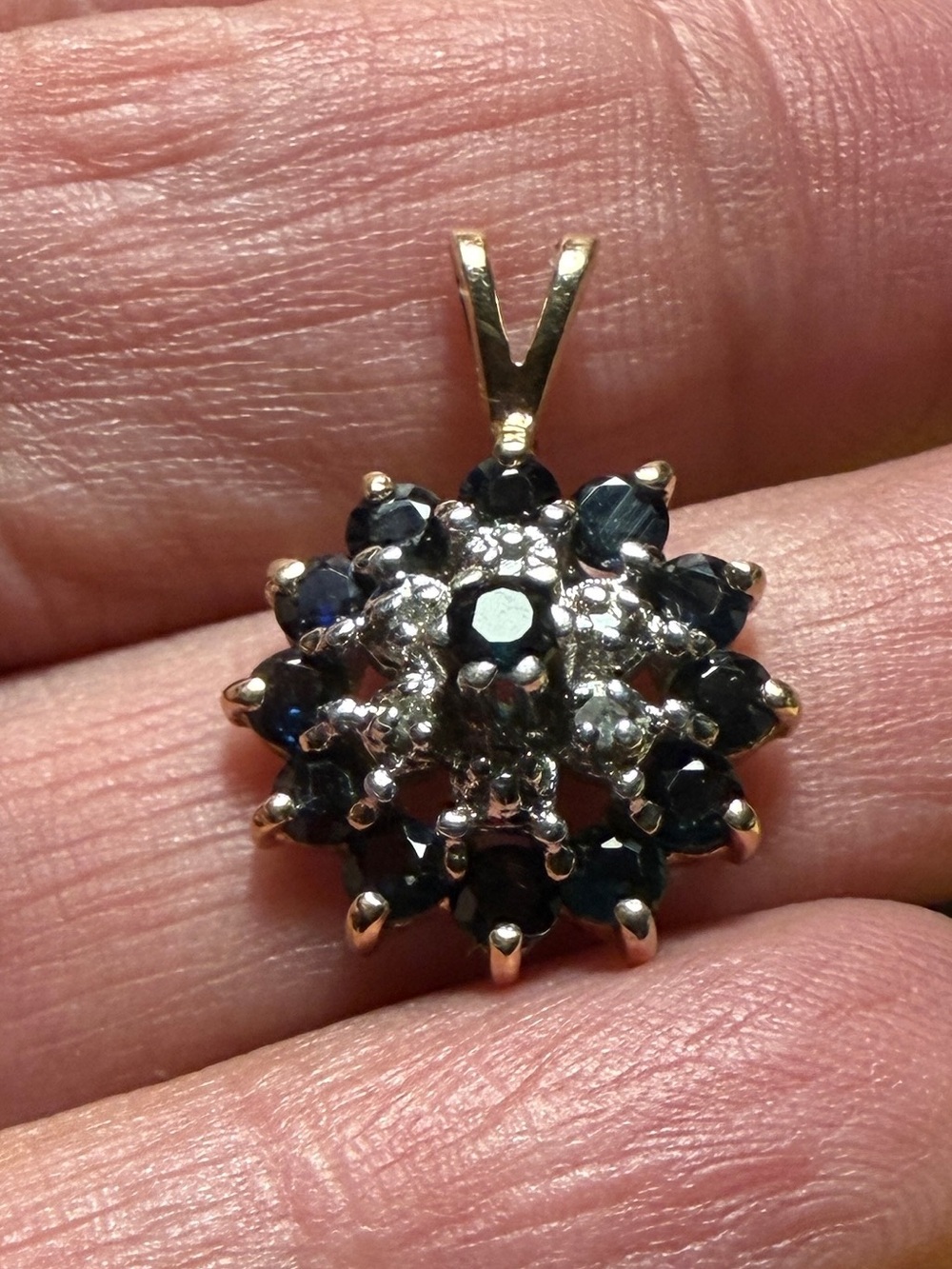 Vintage 10K Gold & Sapphire & Diamond Pendant 2.13 Grams